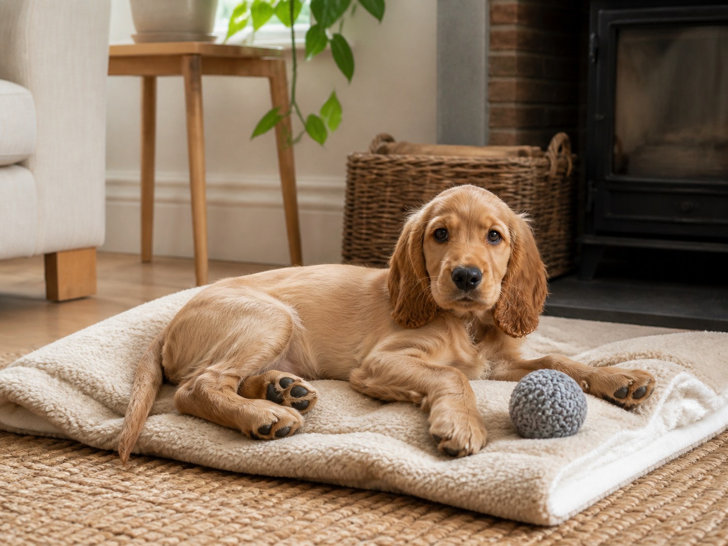 Young puppy enjoying enrichment before settling to sleep